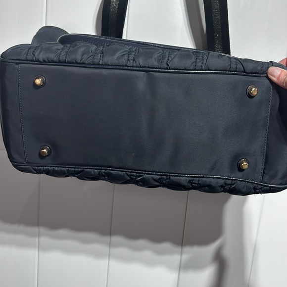 Coach navy blue ruching zip top Court Tote with front blue leather pocket - Picture 7 of 11